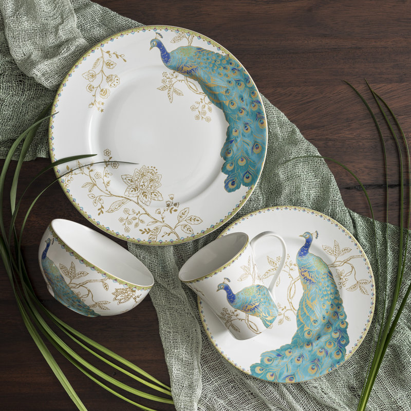 Peacock Garden 16 Piece Dinnerware Set Service for 4